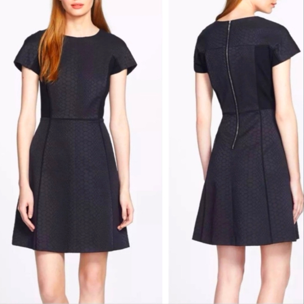 Rebecca Taylor Dress 6 Short Sleeve Snake Jacquard Fit and Flare Knit